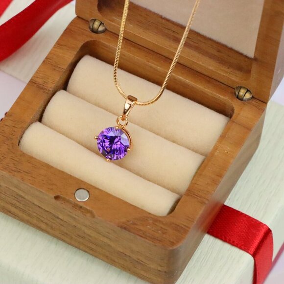 "Shimmering Round Purple Pendant in Gold Plated Brass Setting, XPPT1665 - Picture 7 of 13